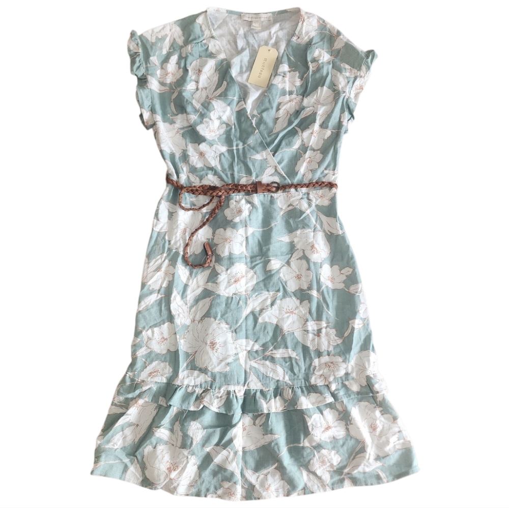 NWT Monteau Mint Green Floral‎ Linen Mix Dress size L